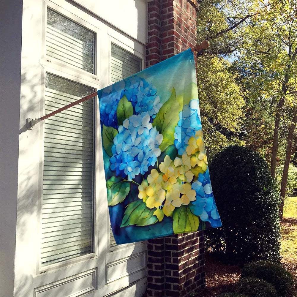 Hydrangeas en Aquarelle Maison Drapeau Grand Porc Manches Pole décoratif extérieur Bannière