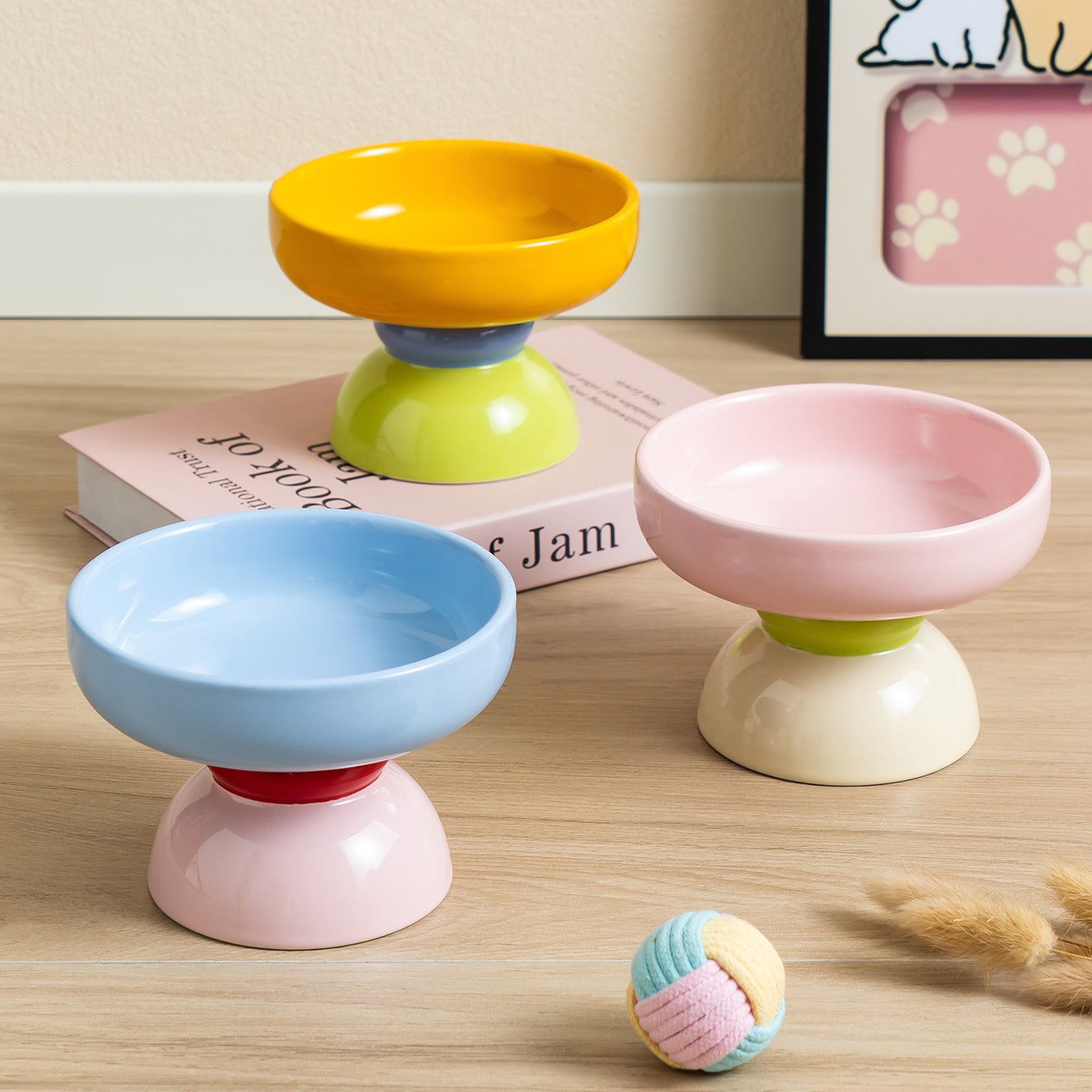 Macaron Color-Block Ceramic Élevé Pet Bowl