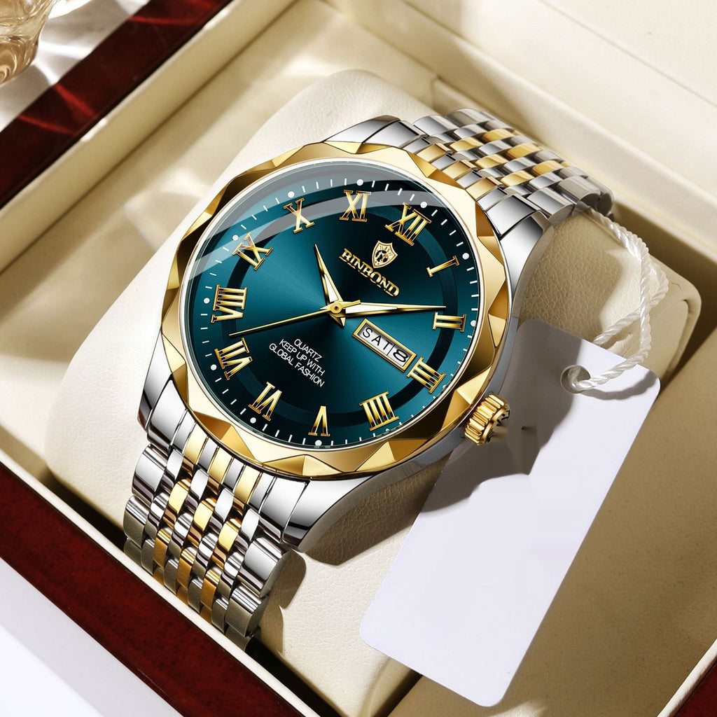 Men's Waterproof Quartz Watch with Dual Calendar Mode