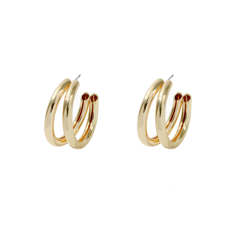 Boucles d'oreilles simples en métal double en forme de C