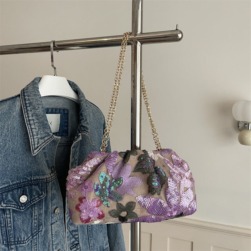 Sac à embrayage de mode brodé chaîne