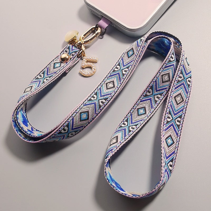 Retro motif brodé tressé robuste anti-persure Lanyard pour téléphones