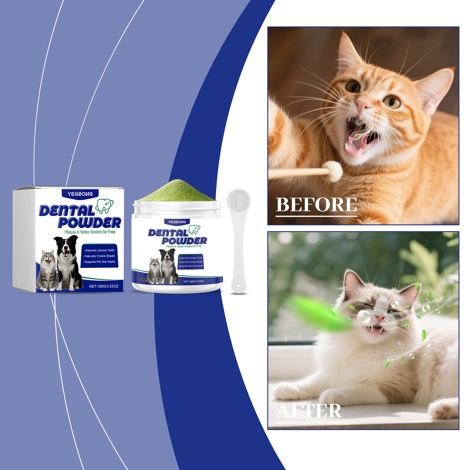 Poudre de nettoyage des dents des animaux de compagnie