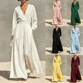 Robe de saut en V coiffée couleur solide pour femmes