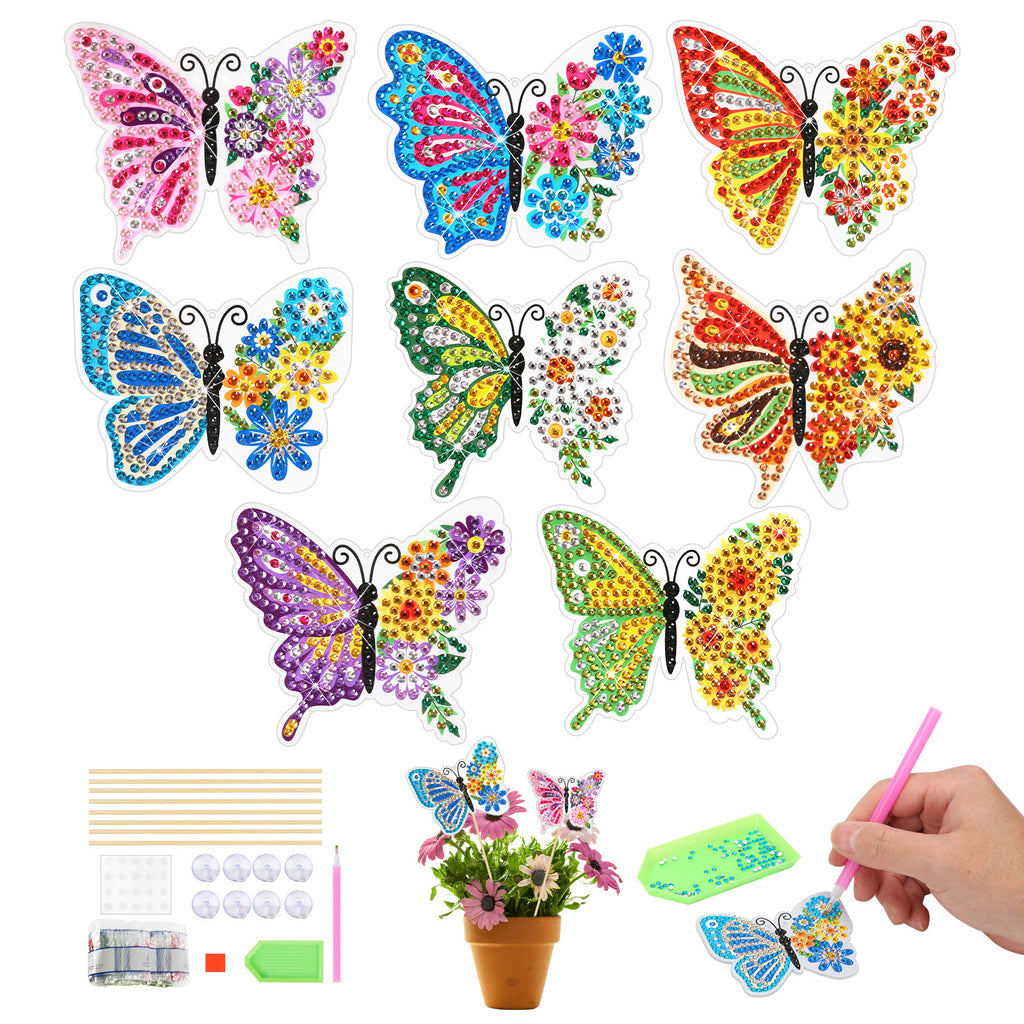 8-Piece Bricolage Diamant Peinture Pot de fleurs Power Strip - Ensemble de décoration de printemps avec des étiquettes de nom et