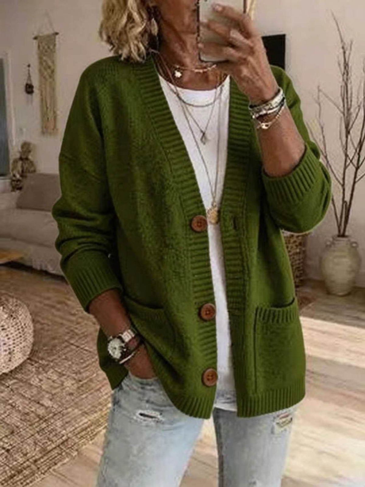 Women's V-Neck Knit Sweater Jacket