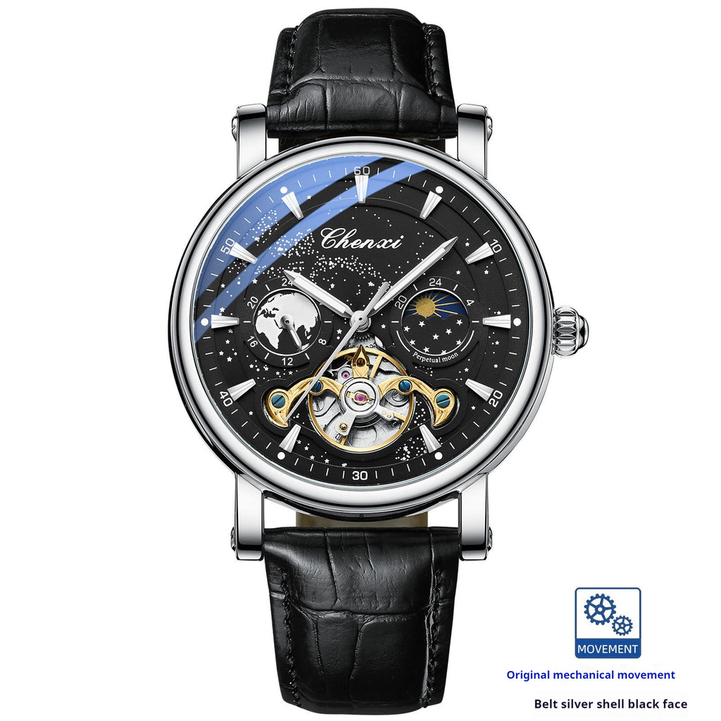 Xinghe Moon Phase Hollow Tourbillon Montre mécanique lumineuse