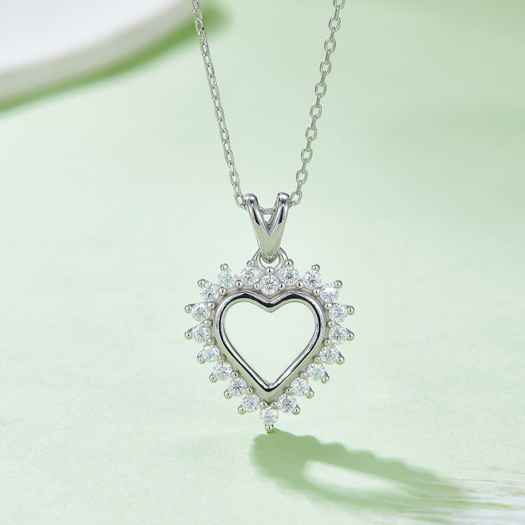 4.1g S925 Collier de coeur en argent sterling 45cm 20 Pierre Sunburst Halo Moissanite Pendentif Wi