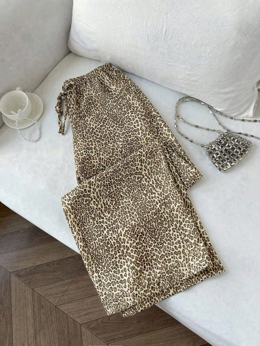 Femmes Relaxed-fit Casual Leopard-print Sweatpants de cordon de drawstring