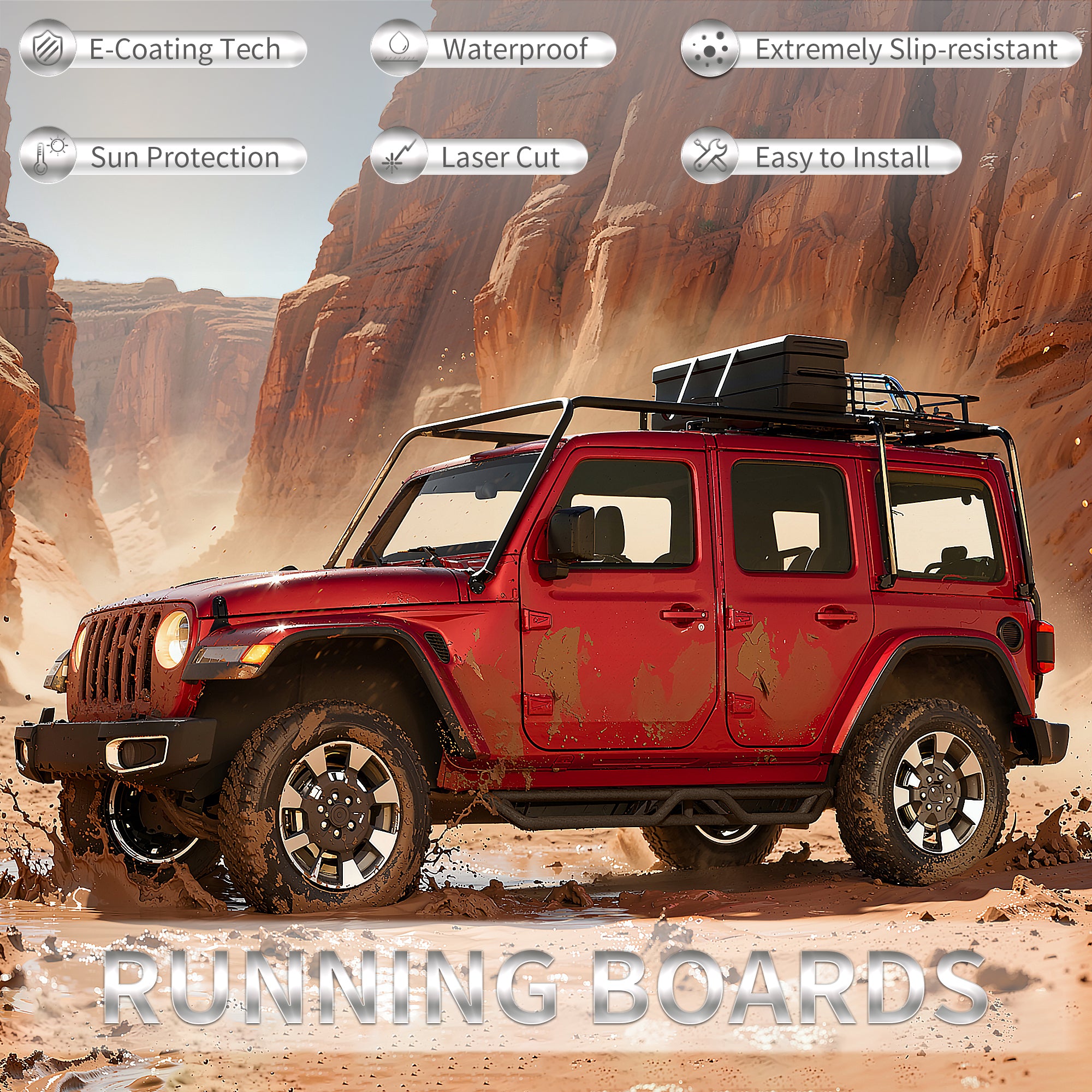 Planches de course Nerf Barres marches latérales pour 07-18 Jeep Wrangler JK Unlimited 4 Door