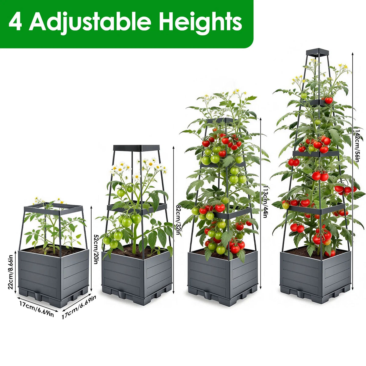 Planteur de Trellis réglable en hauteur de 4 dimensions avec réservoir auto-aqueduc 2L