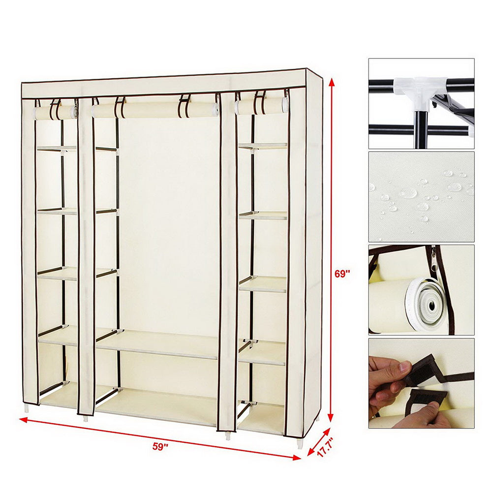 Armoire non tissée 5 couches 12 compartiments 150x45x175-beige
