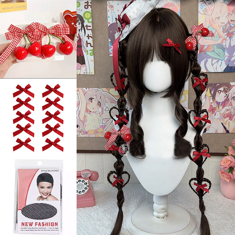Femmes Wig Wispy Bangs Long droit cheveux noirs tressé Updo