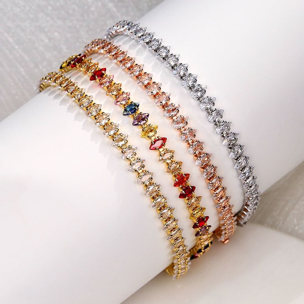 Femmes Rainbow Triangular Cubic Zirconia Bracelet de tennis