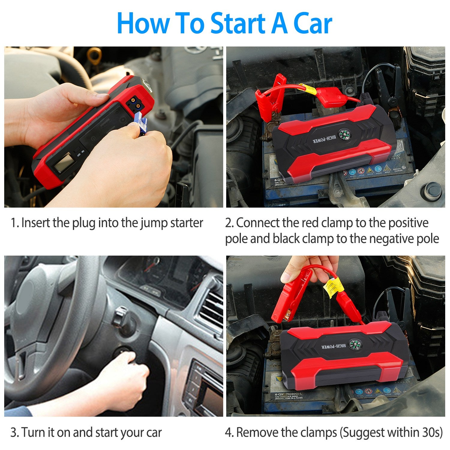 Auto Jump Starter Booster 800A Peak 28000mAh 12V Chargeur de batterie jusqu'à 6,0L Gaz ou 3,0L Die
