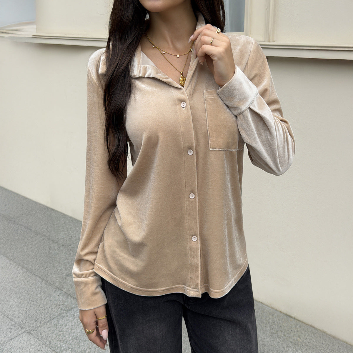 Blouse de poche à manches simples pour femmes
