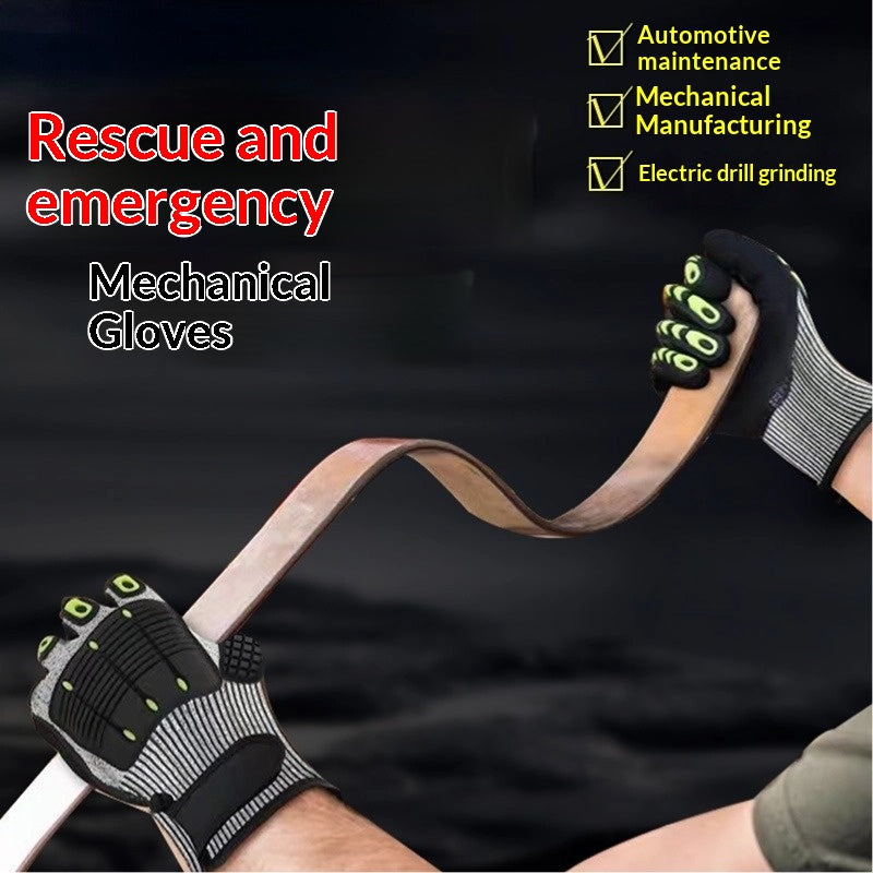 Gants d'impact TPR lourds - Gants de travail de mécanique résistant à la coupe avec doigt anti-écrasement