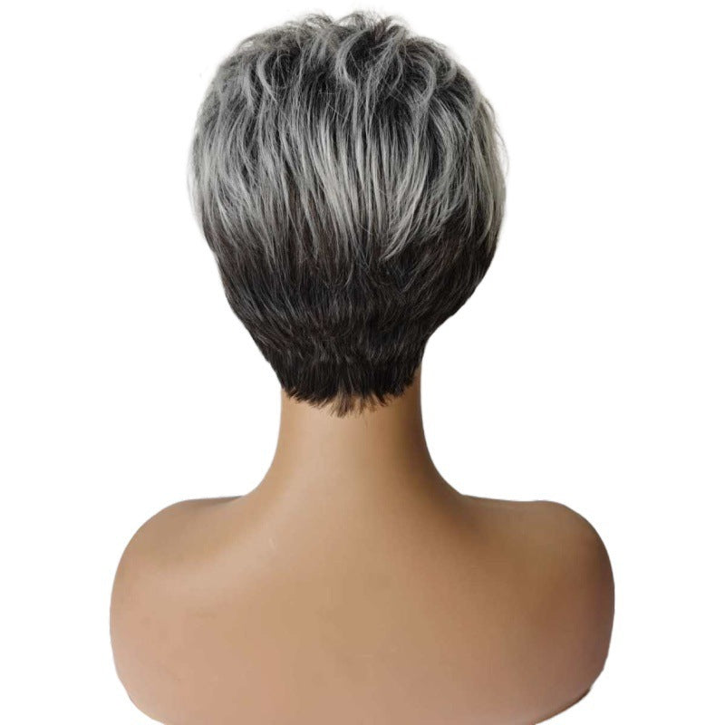 Fashionnable Gradient Gris-Blanc Perruque courte bouclée femme avec partie latérale faite à partir de haute température