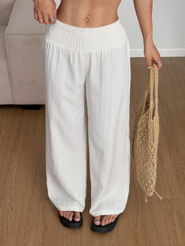 Européen et américain-style Versatile Solid-color Elastic-waist Vacation Wear