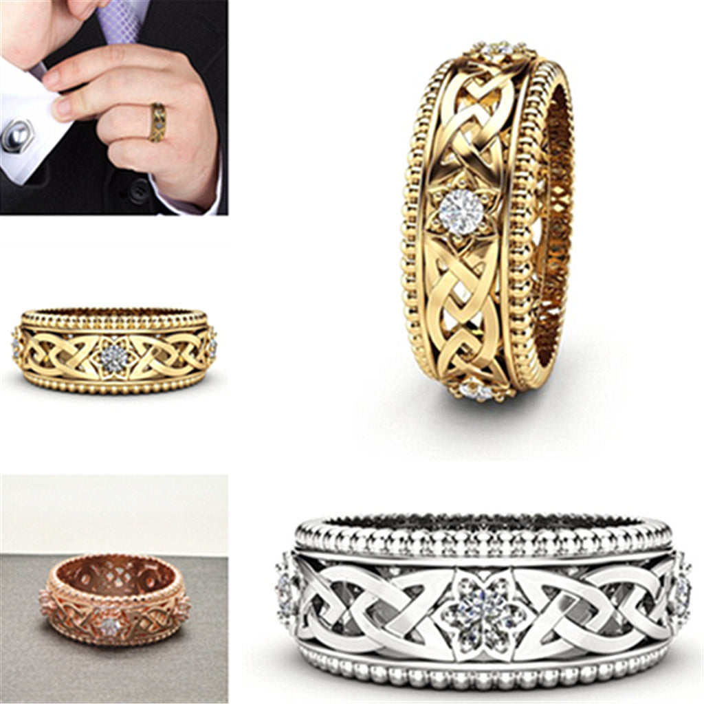14k anneau de diamant blanc plaqué bague de mariage motif creux