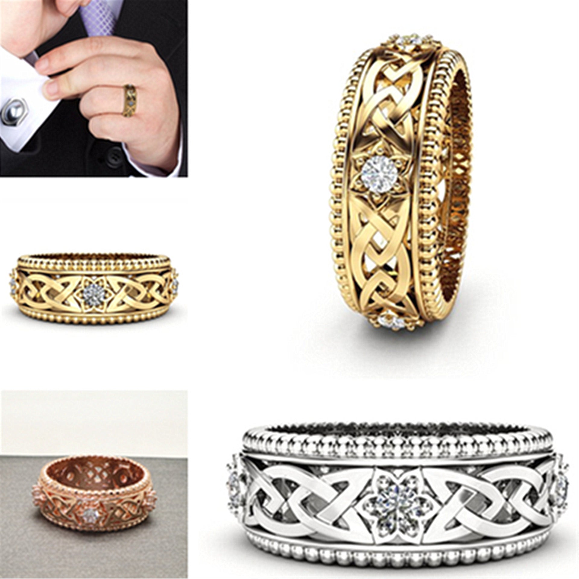 14k anneau de diamant blanc plaqué bague de mariage motif creux