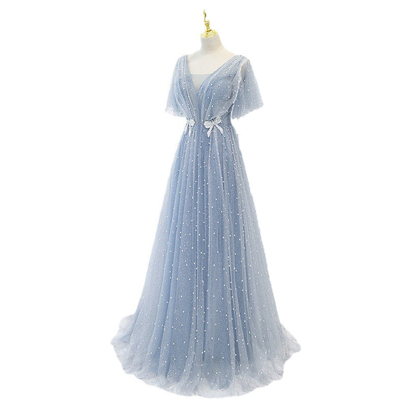 Robe du soir Femme Élégante Tempérament Hôte Col V Super Fée Fine Long Style