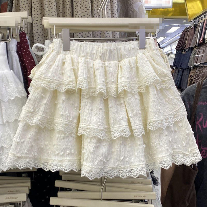 Cake-style puffy en dentelle courte taille haute