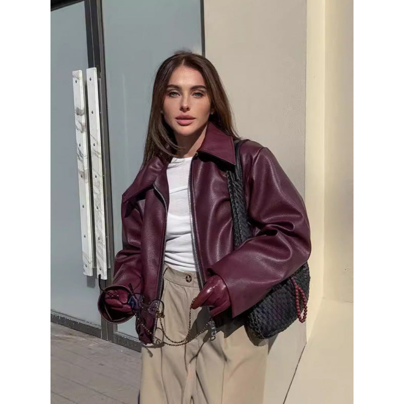 Elegant soft leather jacket for women