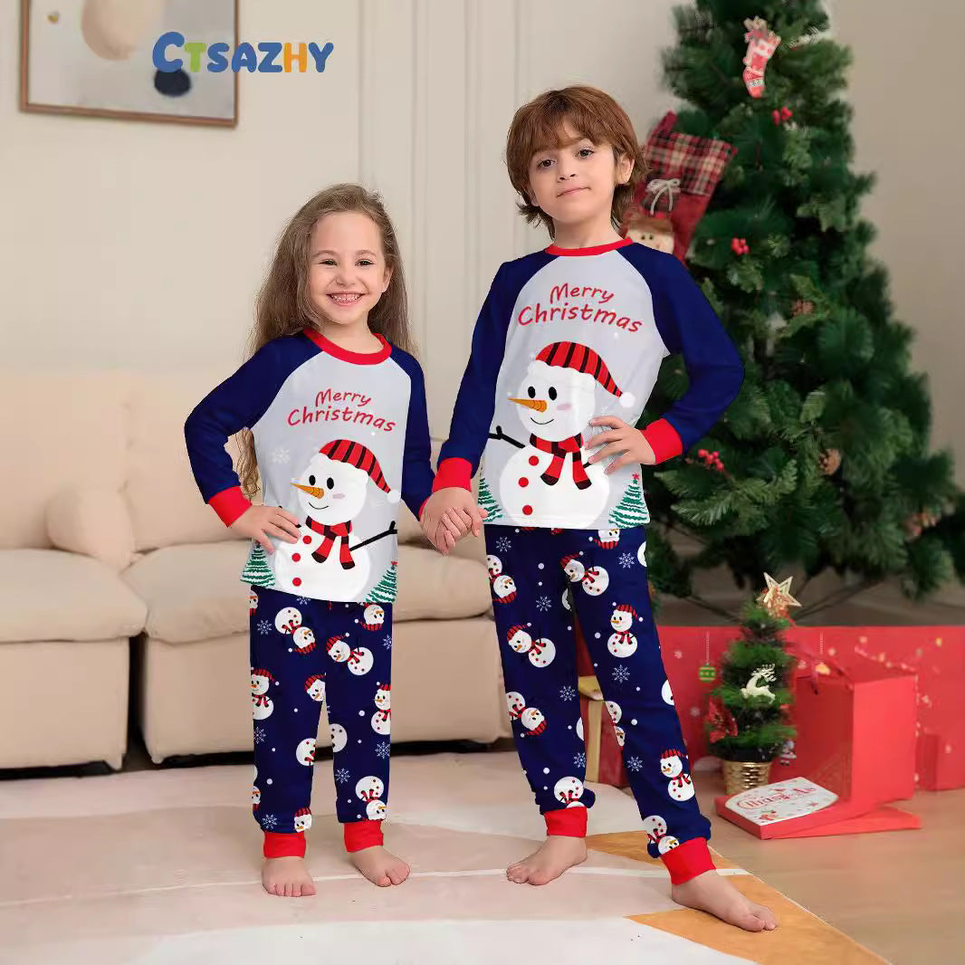 Snowman Snowflake Lettre Caricature Noël Parent-enfant Imprimé Homewear Pajamas