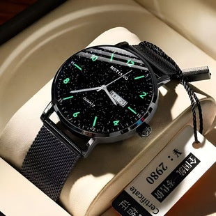 Trade Watch Stylish Black Technology Ceinture en acier raffiné calendrier casual coréen