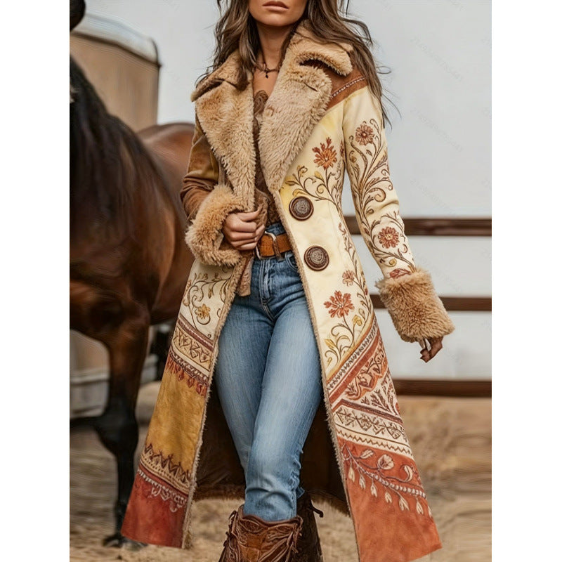 Manteau imprimé mode en peluche de style occidental pour femmes