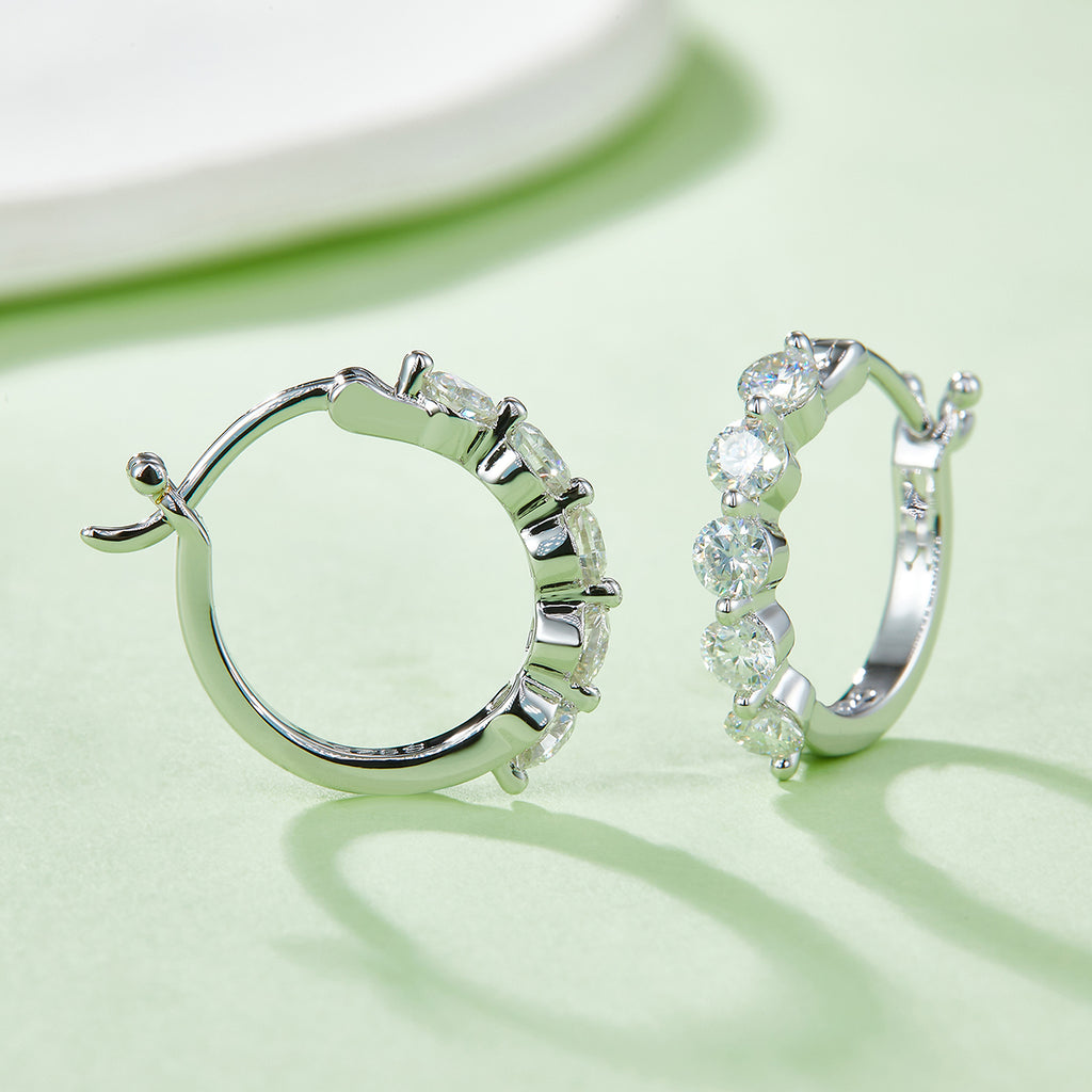 S925 Boucles d'oreilles en argent sterling 10pcs Moissanite Hoop pour femmes 17mm plaqué platine GRA Cer