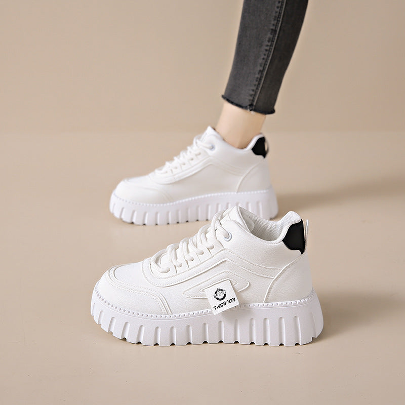 Respirant chaussures blanches haut-top pour femmes Versatile Chunky-soled Athletic-casual Style