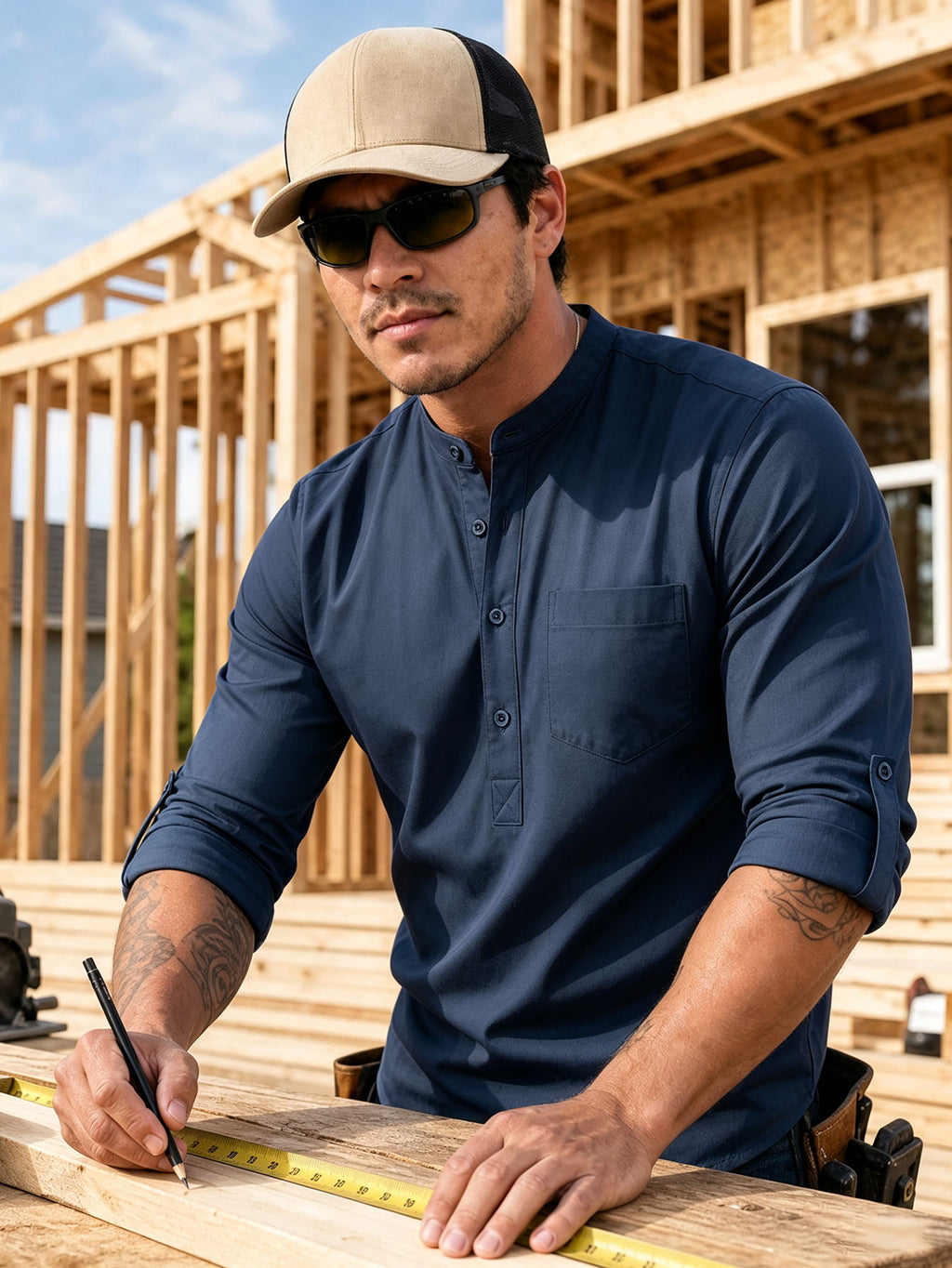Heavy Cotton Work Shirt with Mid-Length Sleeves