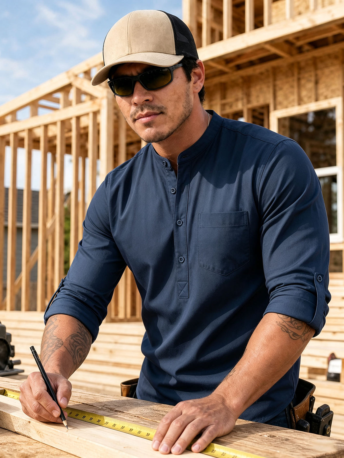 Heavy Cotton Work Shirt with Mid-Length Sleeves