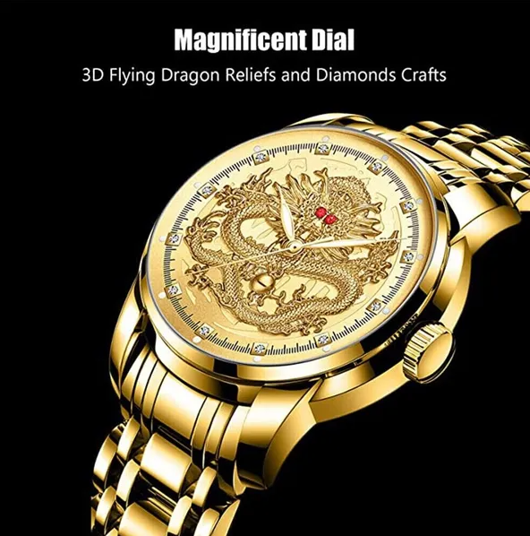 Cadeau d'affaires imperméable à l'or pour hommes Diamond Montre Quartz Classic en acier inoxydable