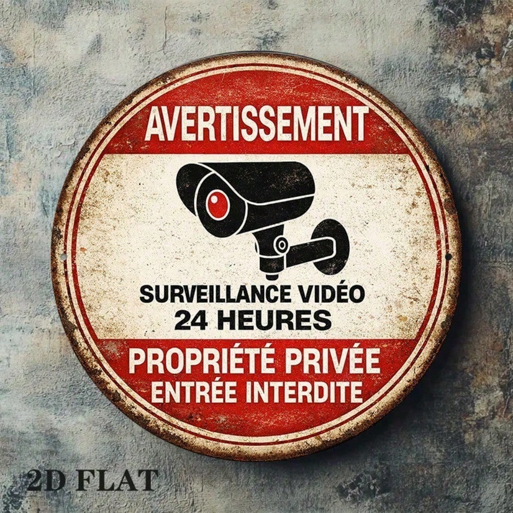 Vintage 24 heures de surveillance vidéo ronde Pas de panneau de passage