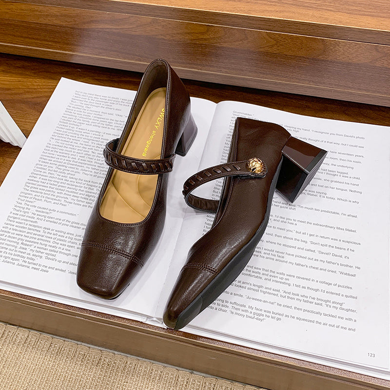 Les femmes Chunky Heel Square Toe Mary Janes