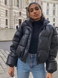Manteau de Parka en cuir épais et chaud pour femmes