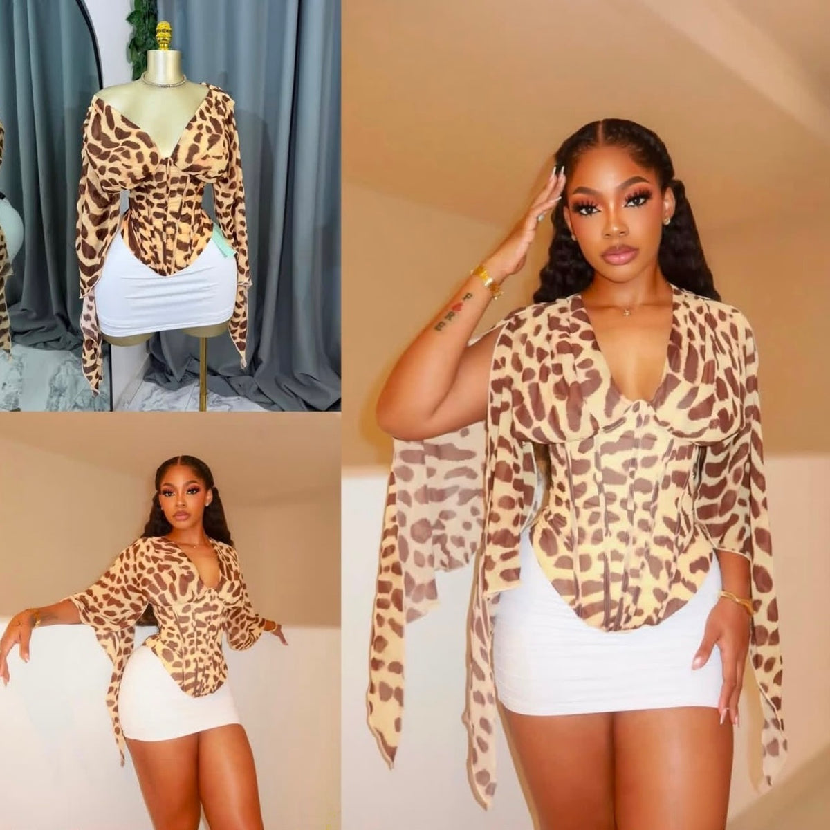 Femmes Mode Col V Polka-dot Coin de taille Top