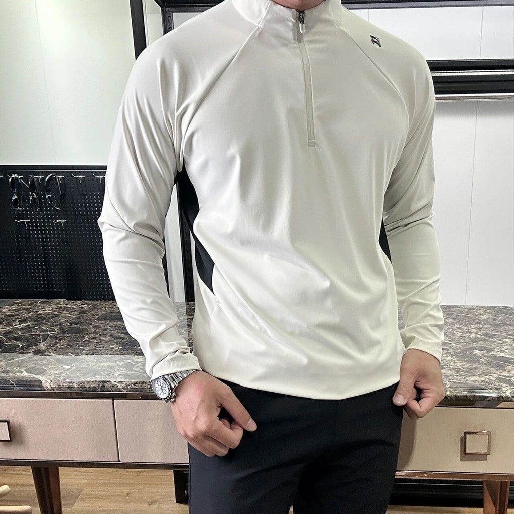 Hommes quartier Zip rapide sèche manches longues Pullover Stand Collar Athletic Tops Respirant Ligh