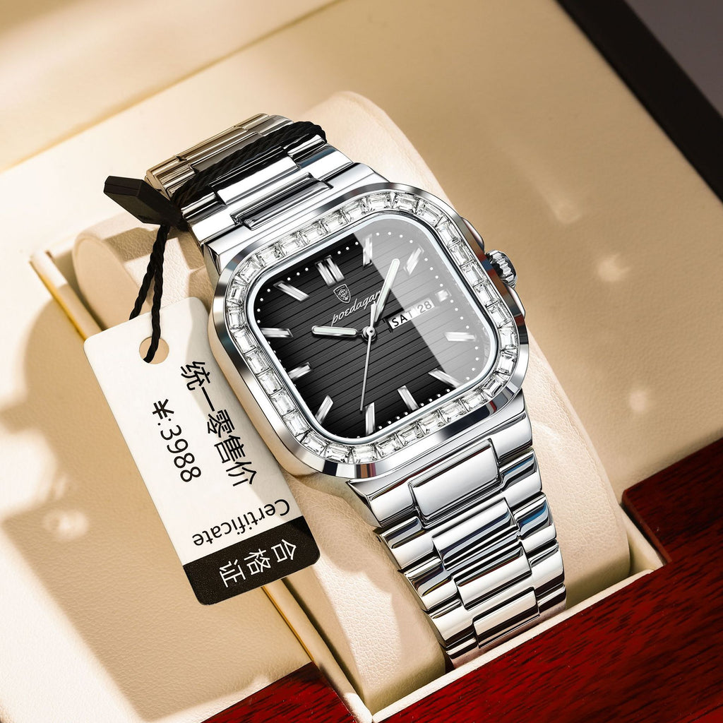 Double calendrier hommes montre diamant