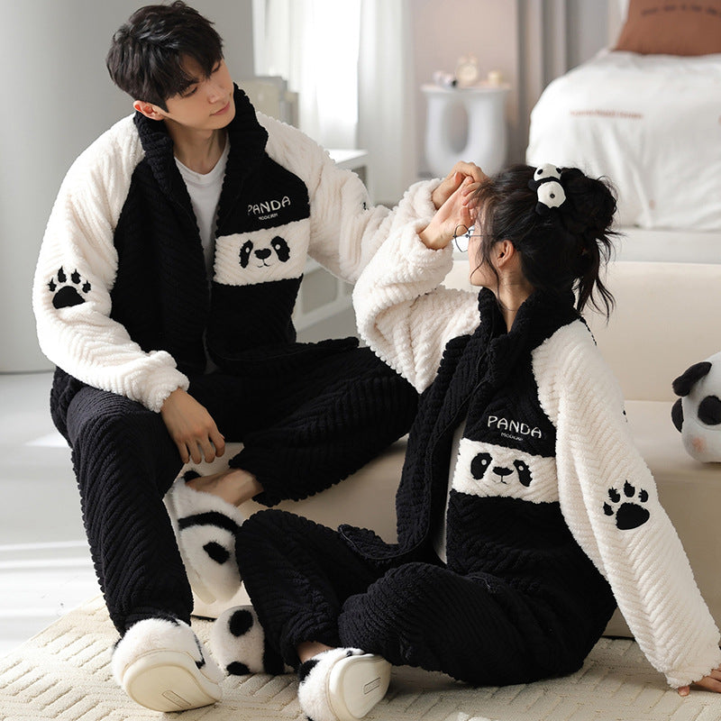 Couple Flannel Pyjamas hommes automne et hiver épais garder chaud zipper Cardigan mignon Co