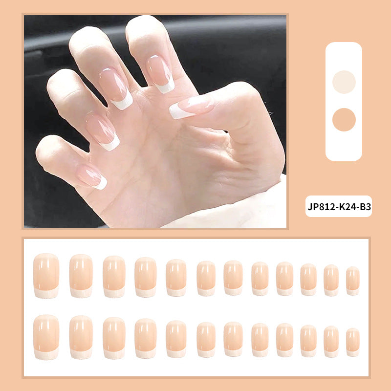 Fausses ongles roses carrés 24 pièces - Minimaliste français Y2k Girl's Nail Art Set. Convient
