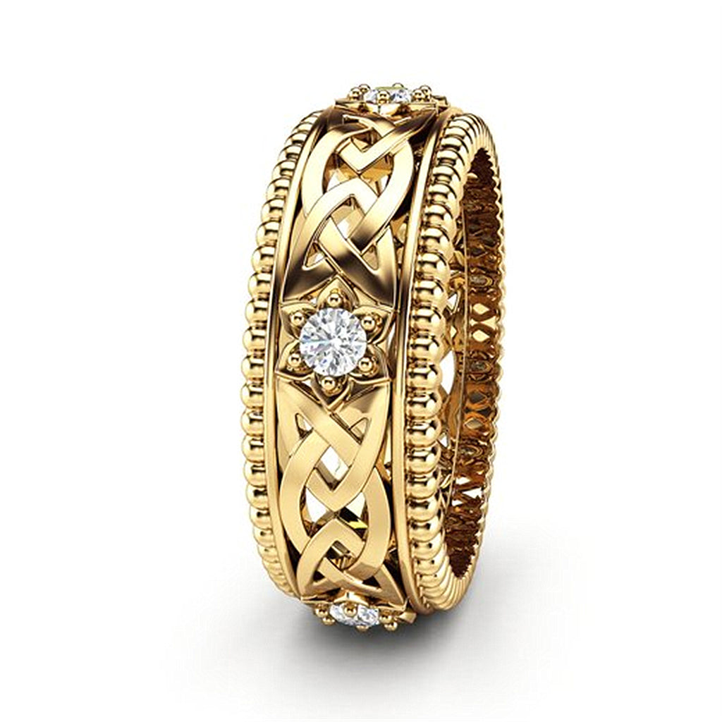 14k anneau de diamant blanc plaqué bague de mariage motif creux