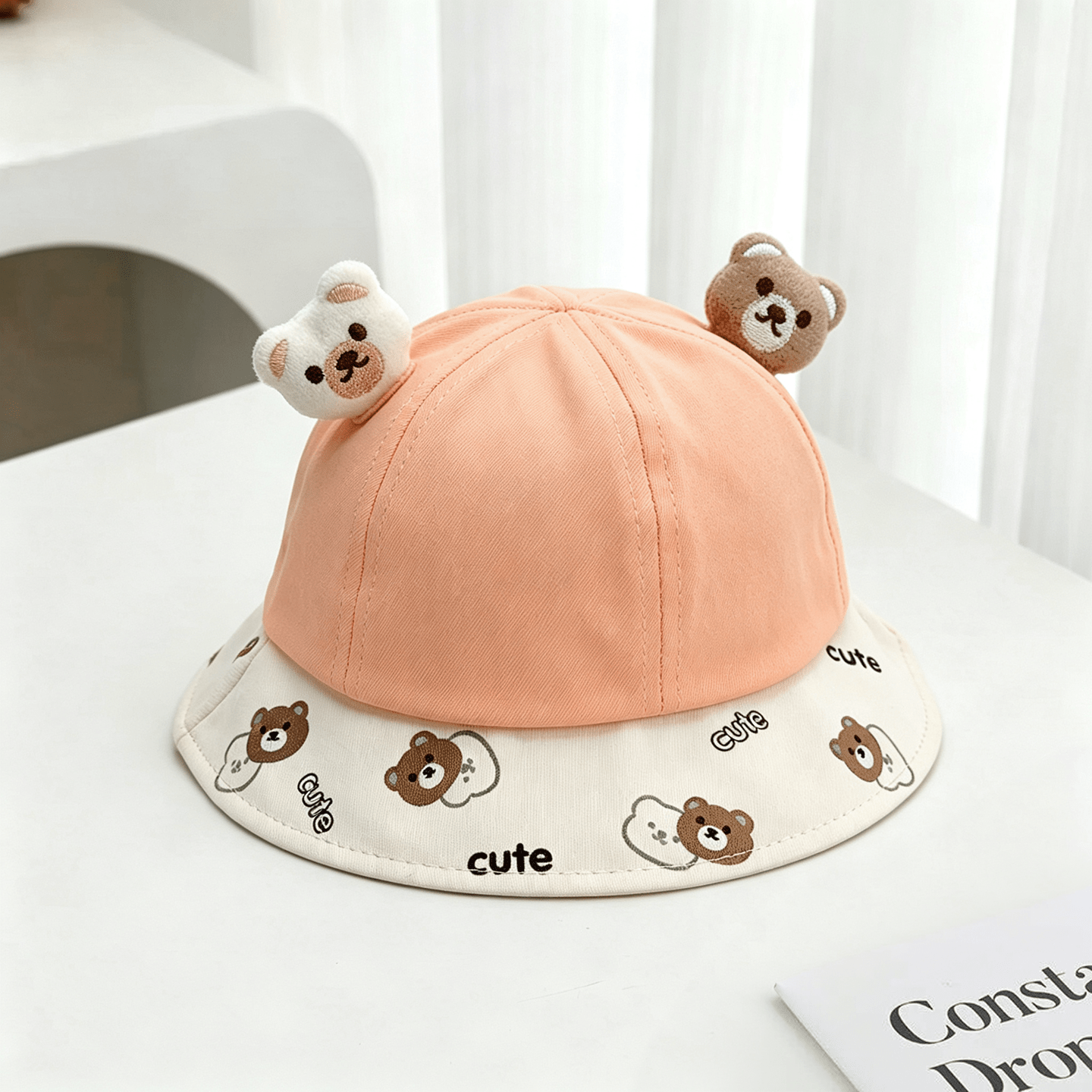 Été Tête d'ours double pour enfants décorée Lettre mignonne Imprimé confortable et respirant