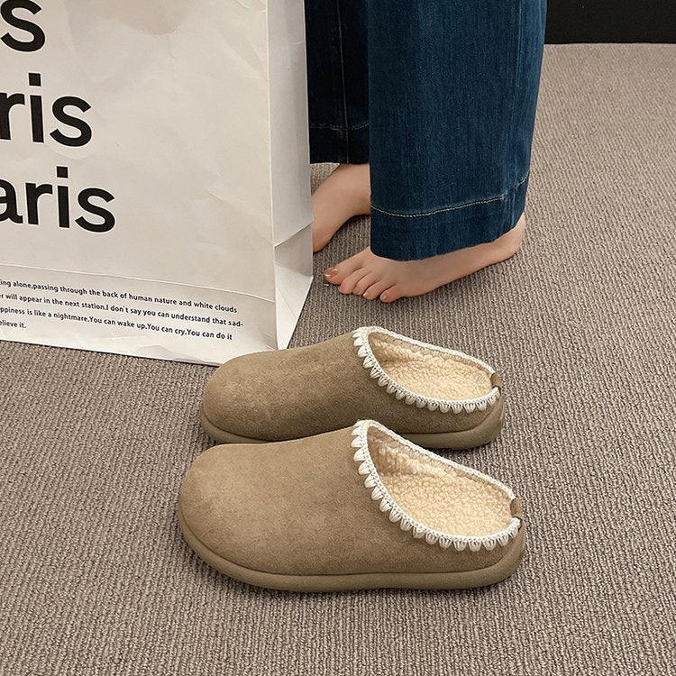 Accueil Retro Pantoufles Baotou Simple Dentelle Épaisseur Fond Demi Dragging