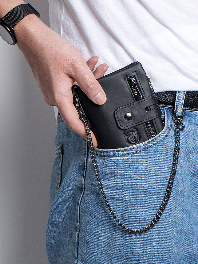 Portefeuille en cuir véritable Retro Compact Bifold Wallet avec double fermeture éclair parfait pour les pièces et