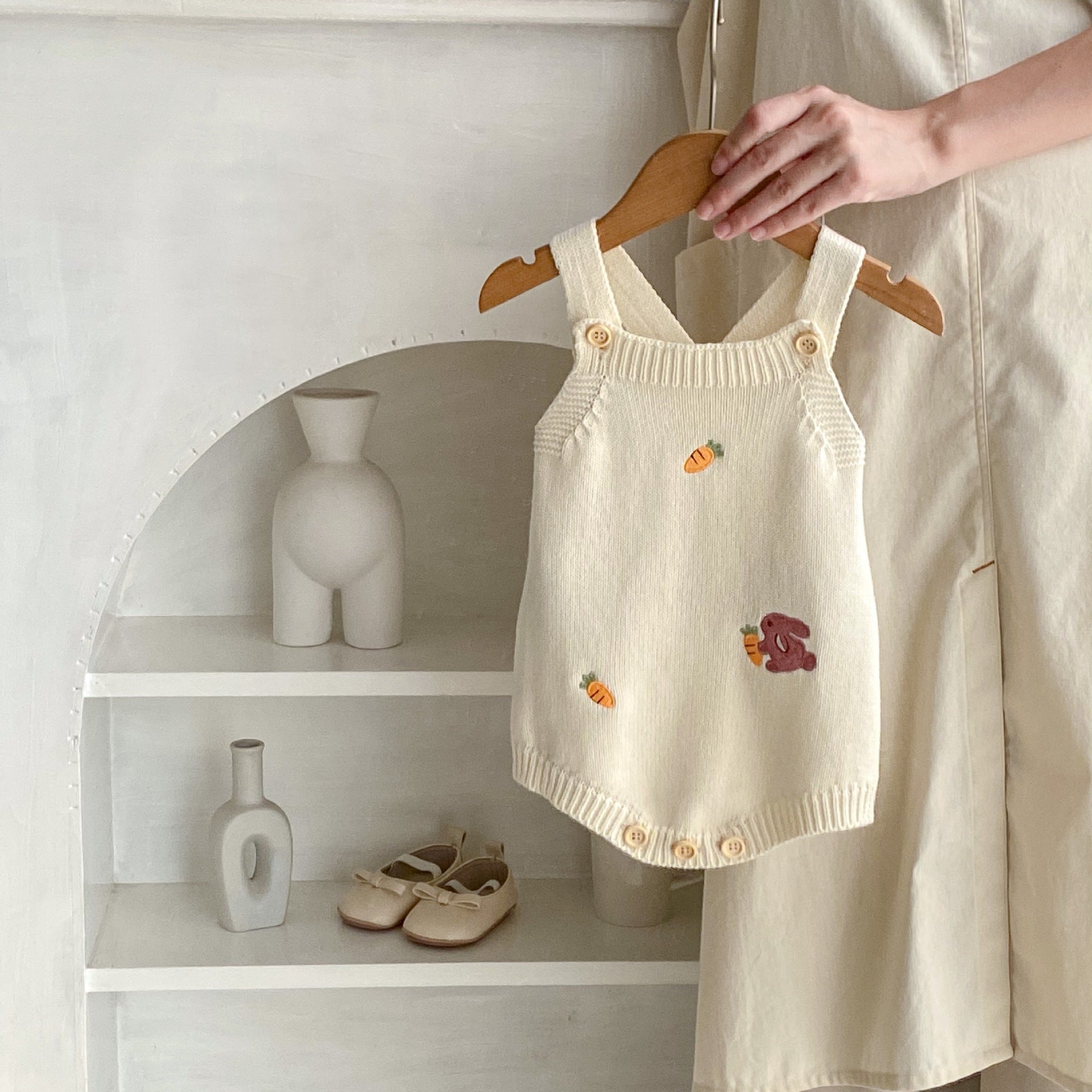 Autumn bébé lapin broderie Radish Veste tricotée