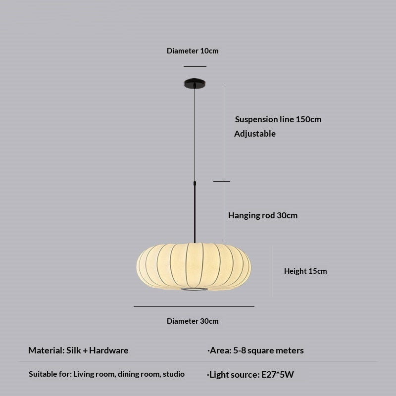 Lampe artistiqueLumière pendentif en soie et citrouille dans le style japonais Wabi-Sabi